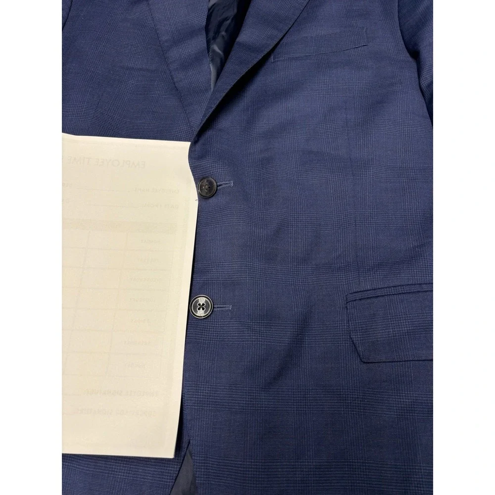 Peter Millar Mens 44R 36X29 Blue Glen Plaid Wool Blend 2 Pc Suit Made in Canada